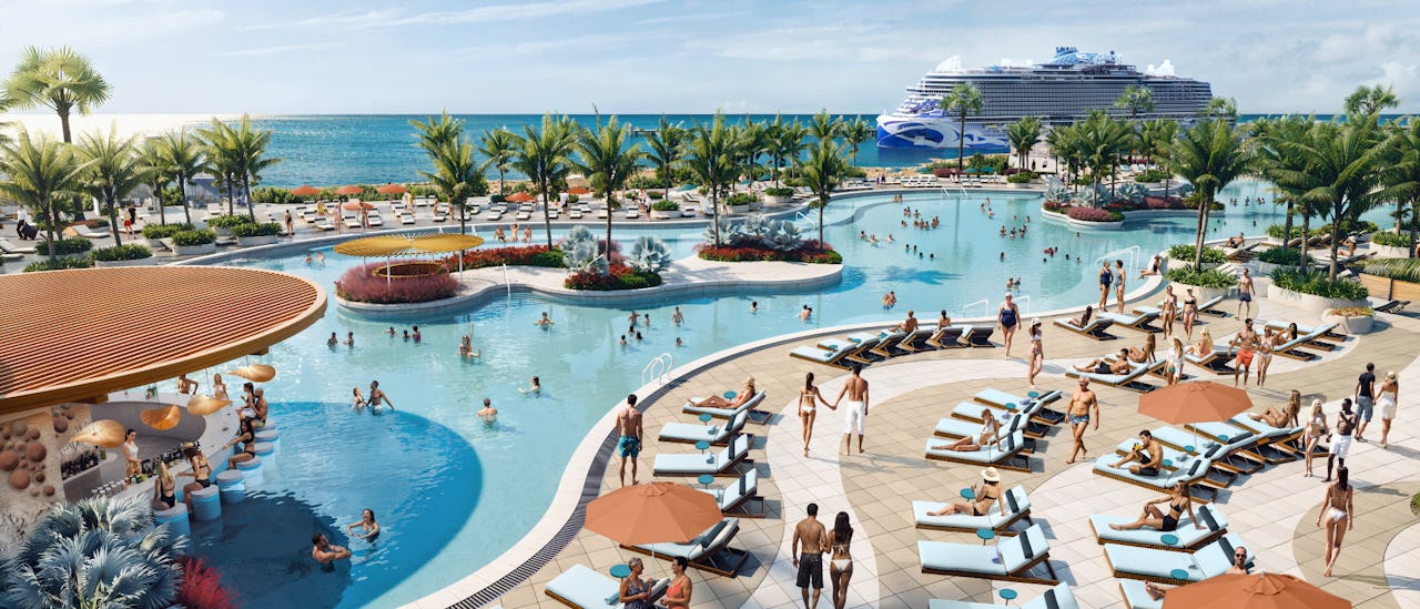 The new pool area featuring swim up bars at NCL's private island, Great Stirrup Cay