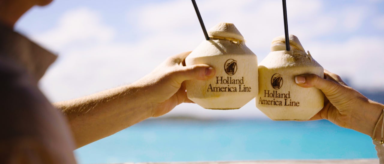 Relaxing with a coconut cocktail on RelaxAway, Half Moon Cay