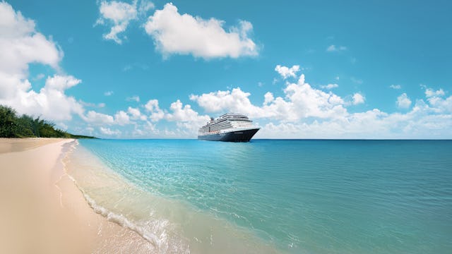 A Holland America Line ship tendered at RelaxAway, Half Moon Cay