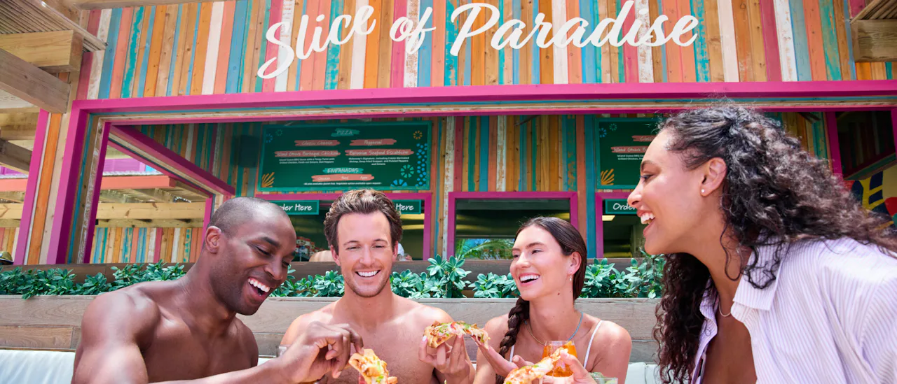 Grab a pizza to share with friends at Slice of Paradise on Perfect Day CocoCay