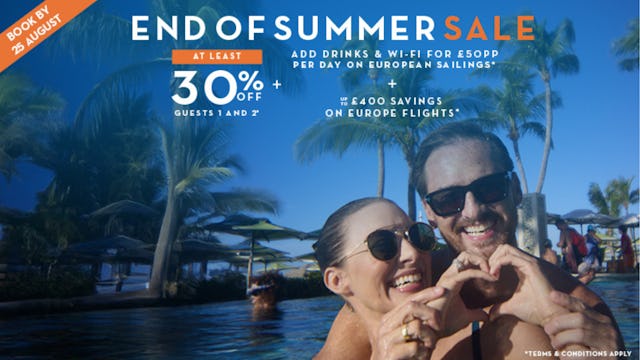 Celebrity Cruises End of Summer Sale - Upto 30% off plus up to £400 savings on Europe flights