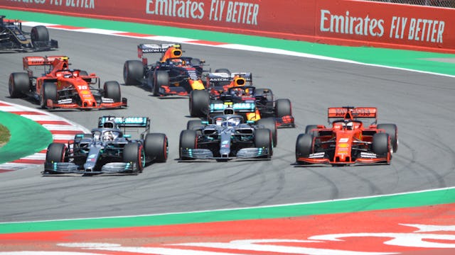 The first corner at the Circuit de Catalunya for the Barcelona Grand Prix