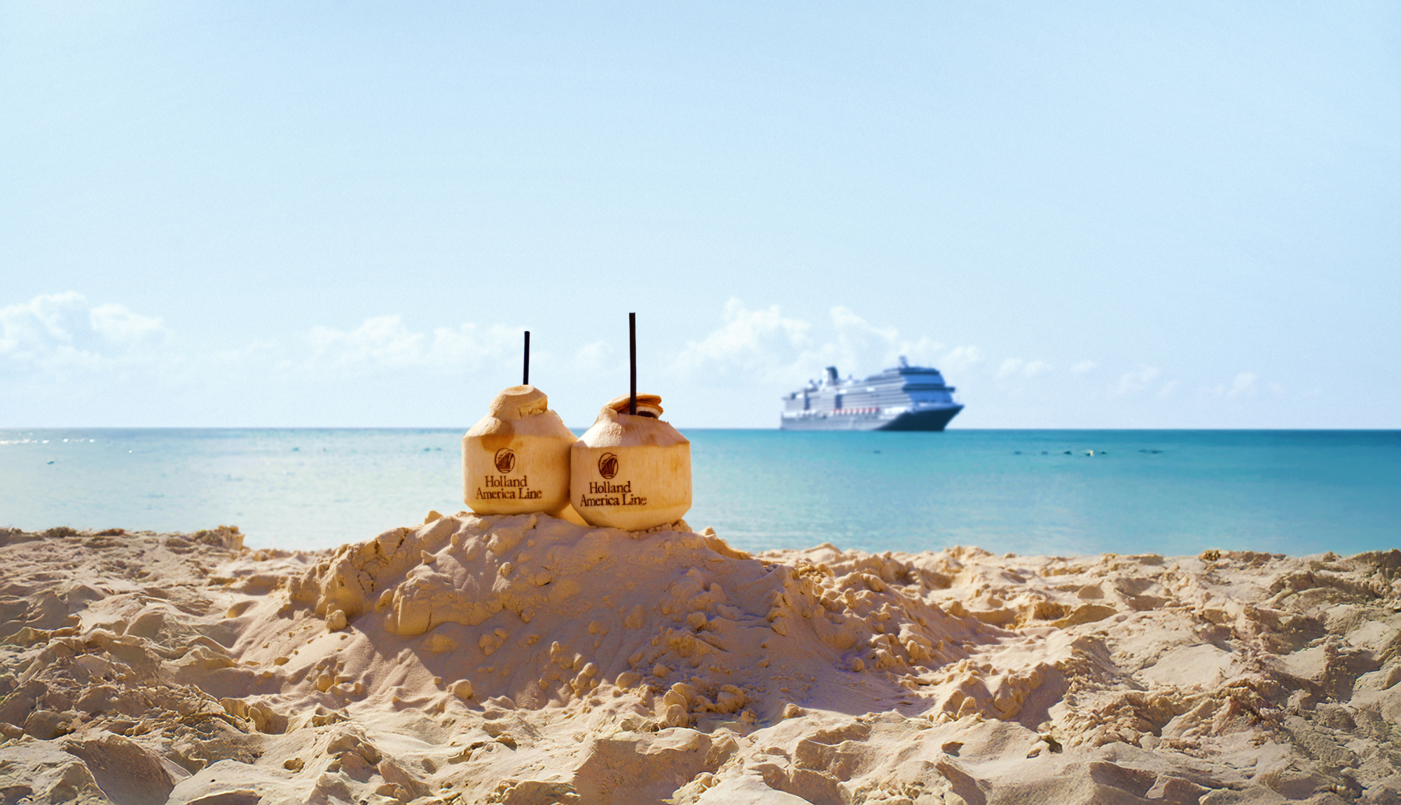 Drinks at the beach on a Holland America Line cruise with Have it All included