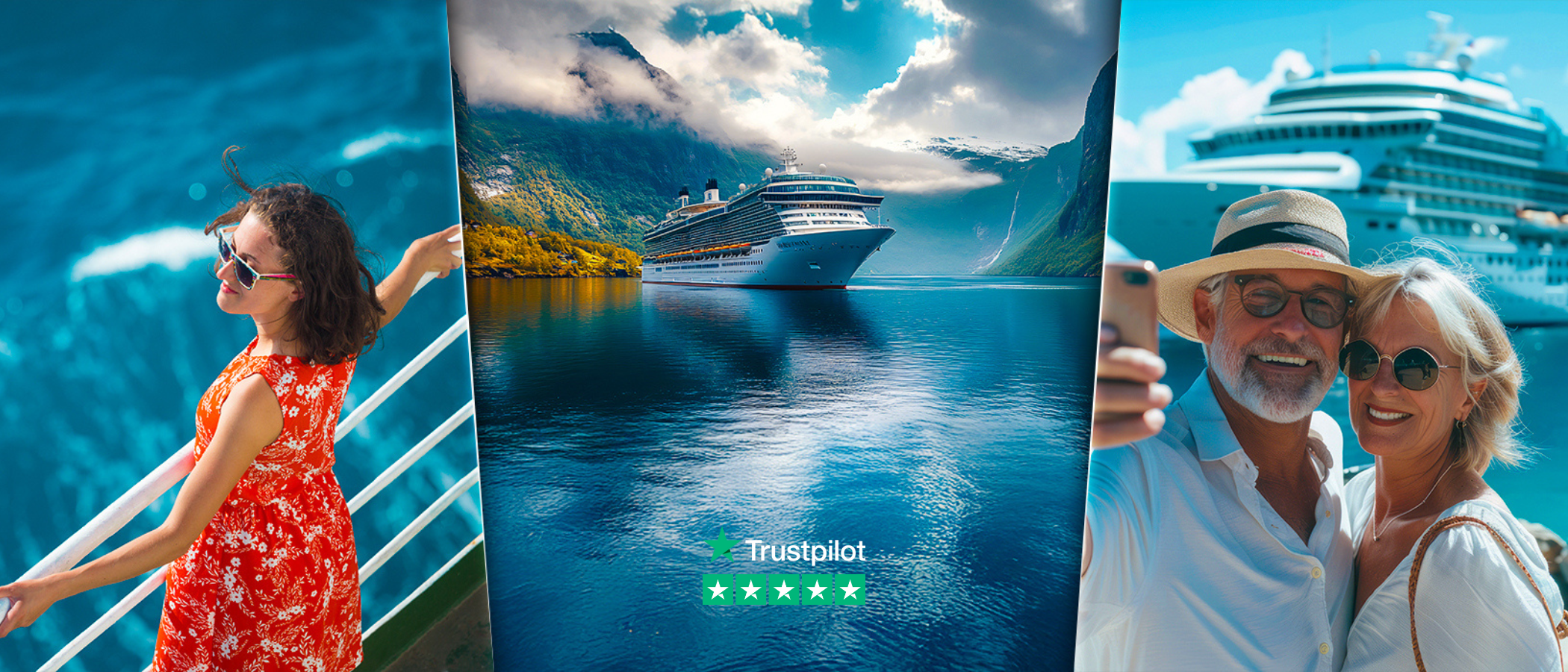 Paramount Cruises homepage banner, an independent cruise specialist with a 5* Trust Pilot rating