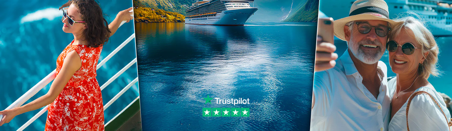 Paramount Cruises homepage banner, an independent cruise specialist with a 5* Trust Pilot rating