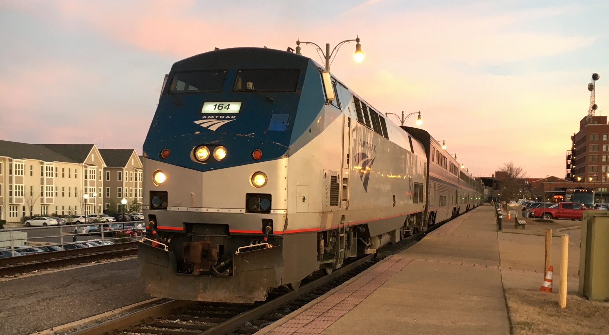 An Amtrak train deparitng Memphis central station heading to New Orleans