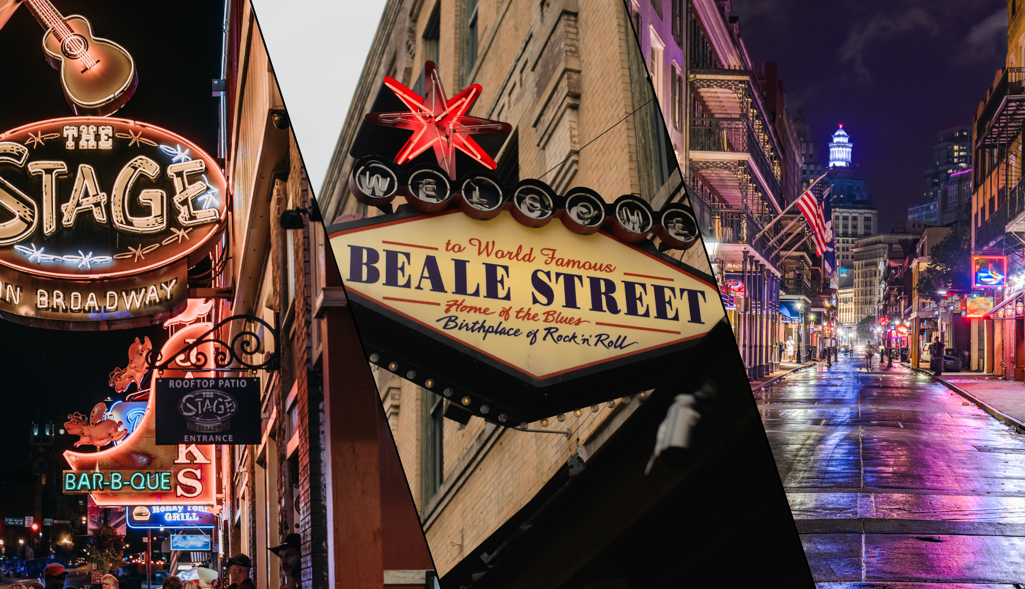 Nahsville Memphsi and New Orleans split image