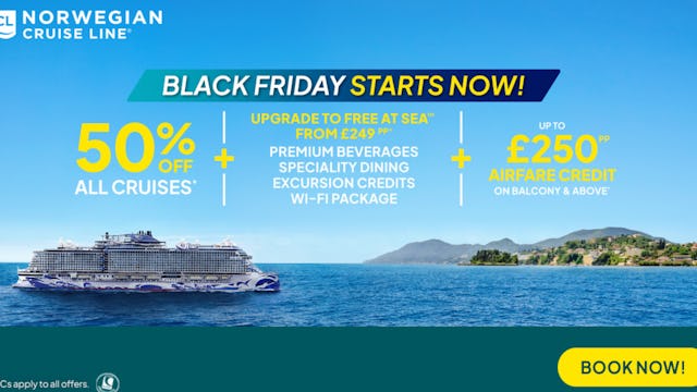 50% off all cruises + free at sea from £249pp with Norwegian Cruise Line