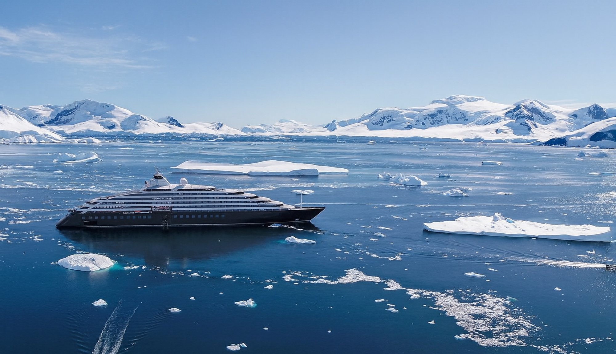Scenic Eclipse cruise ship sailing in Antarctica