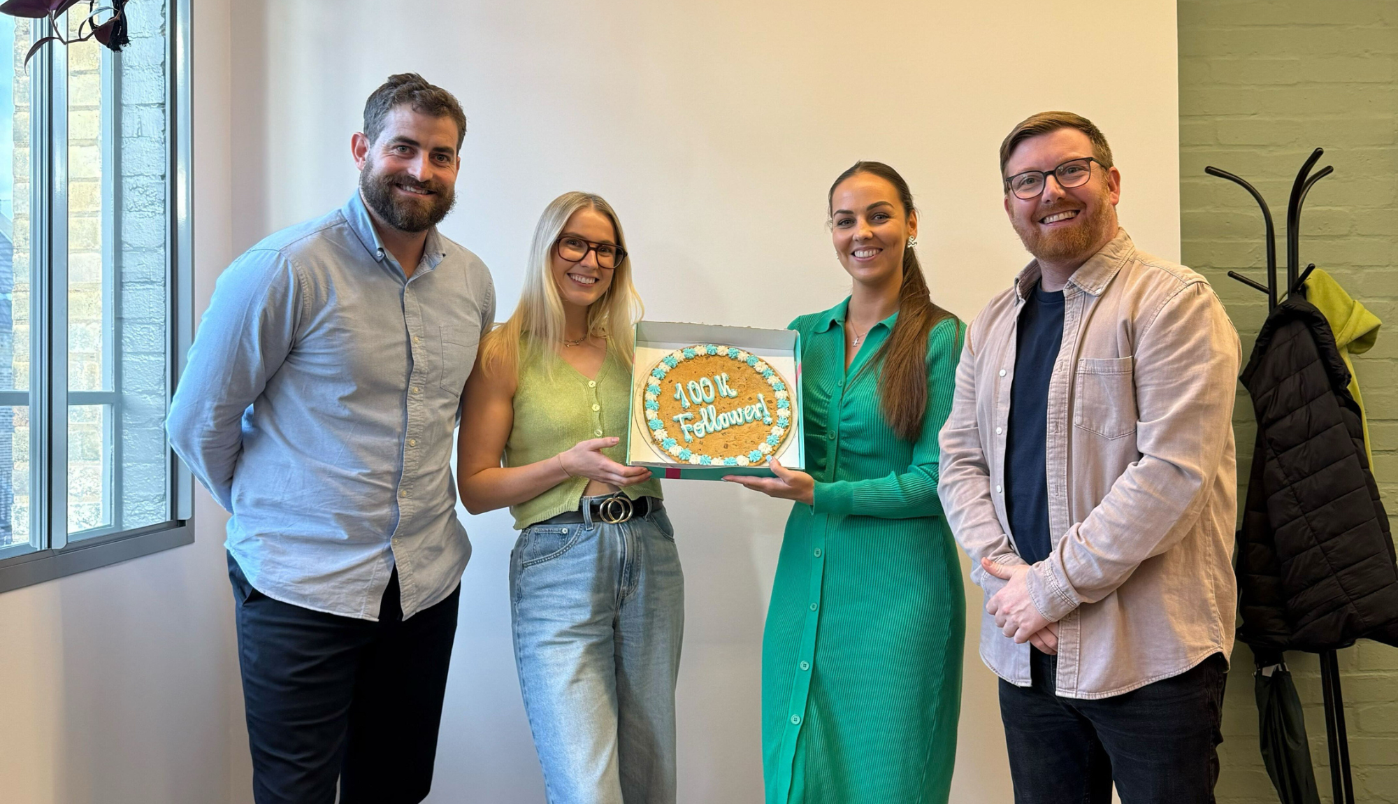 Patrick, Jess, Leah & Marco celebrating 100k followers on social media