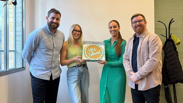 Patrick, Jess, Leah & Marco celebrating 100k followers on social media