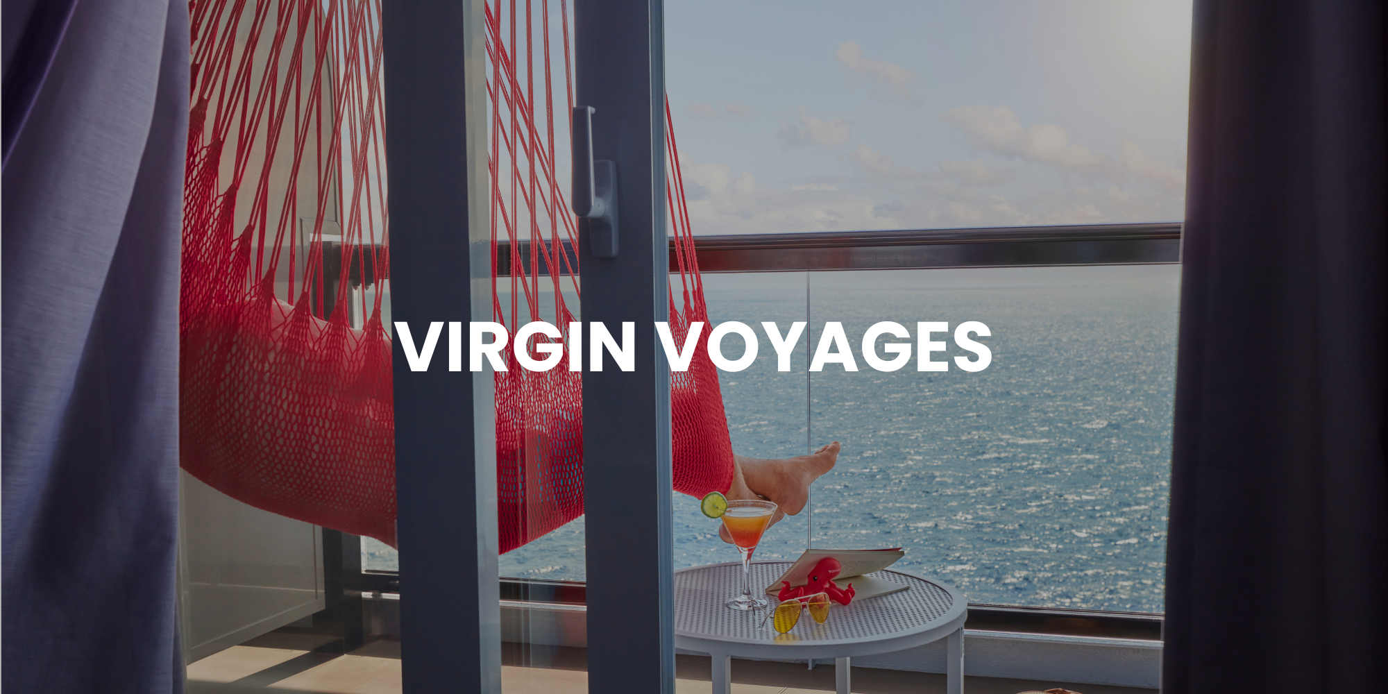 Sailor relaxing on their personal hammock on Virgin Voyages balcony. 
