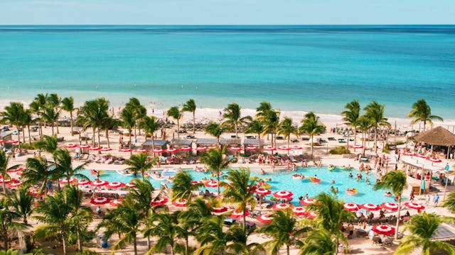 Virgin Voyages - Bimini Beach Club - Pool drone shot