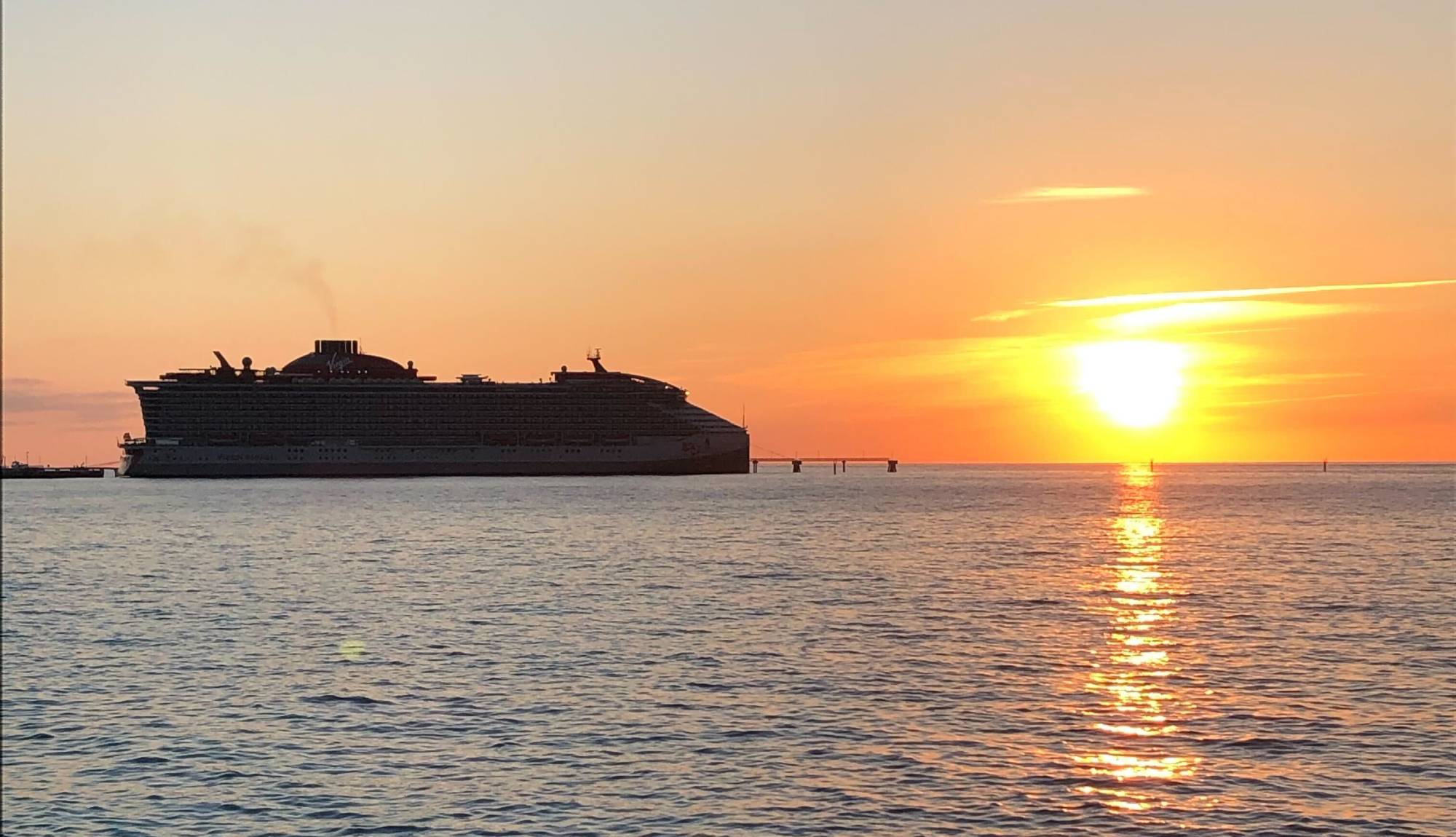 Virgin Voyages - Bimini Beach Club - Ship sunset