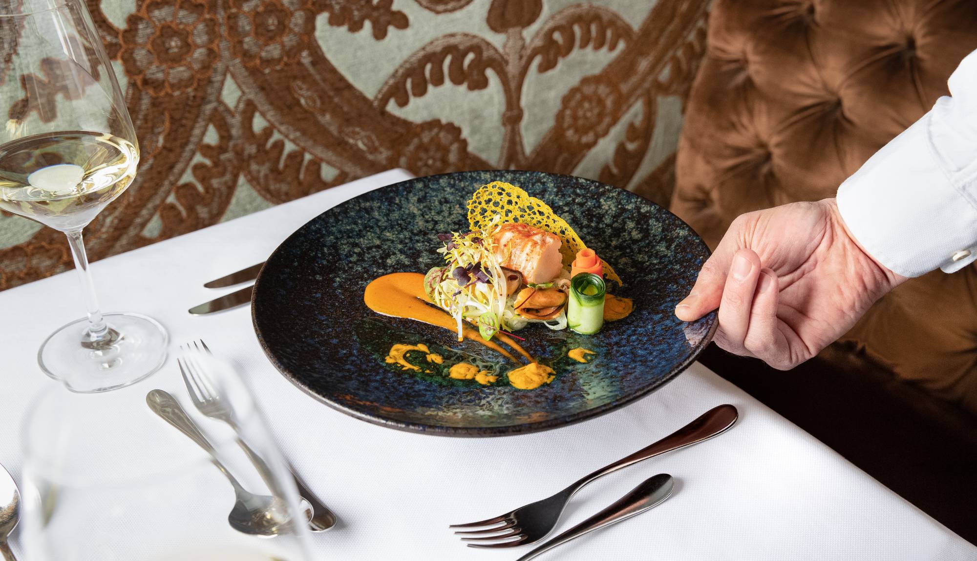 Uniworld River Cruises - Poached Lobster and Eastern Scheldt Mussels with fennel, curry dressing, basil oil