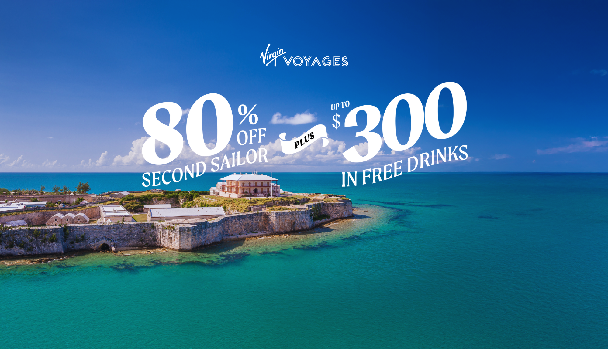% off 2nd guest + up to $300 free drinks with Virgin Voyages