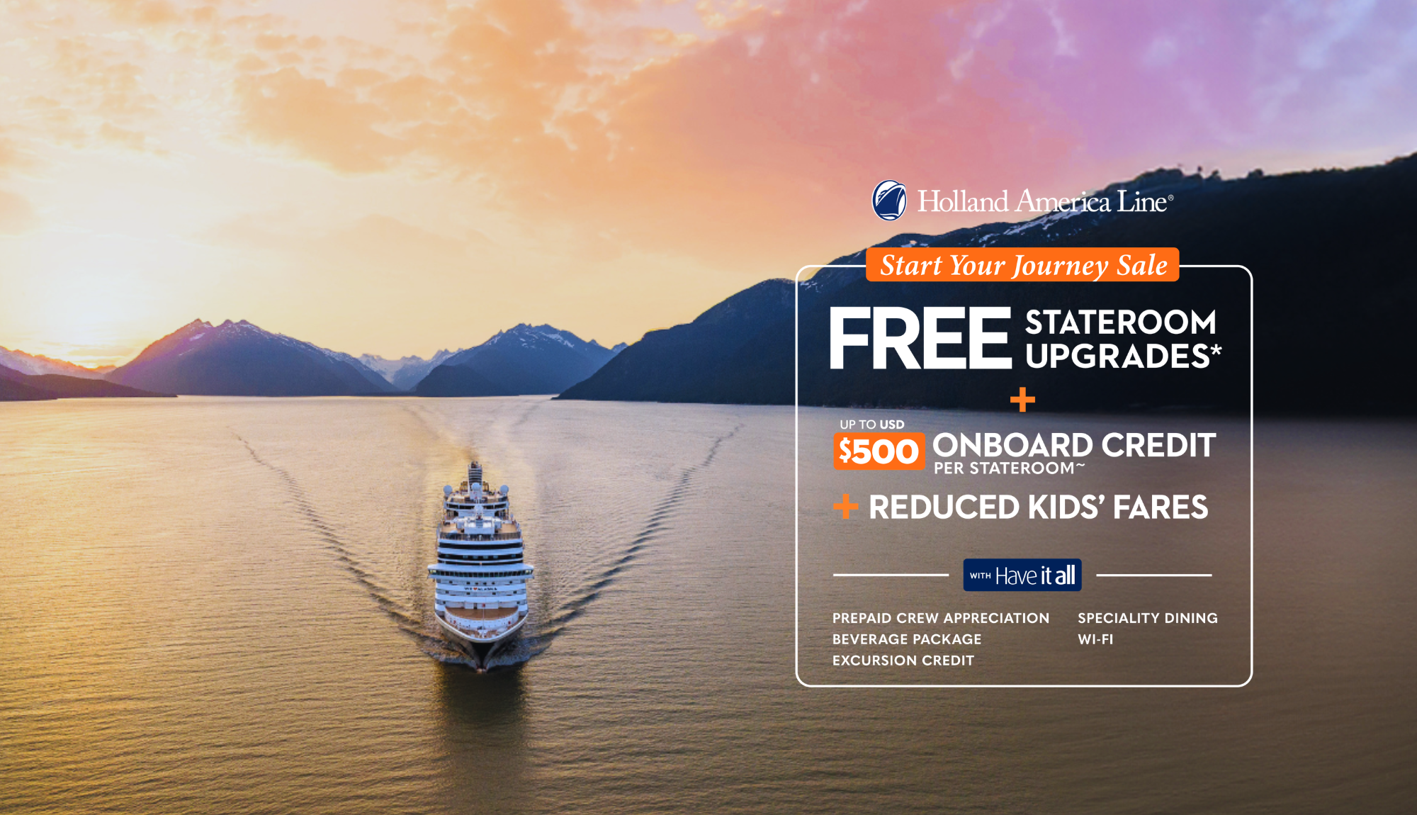 Holland America Start Your Journey Sale - Ends 16th March 2026