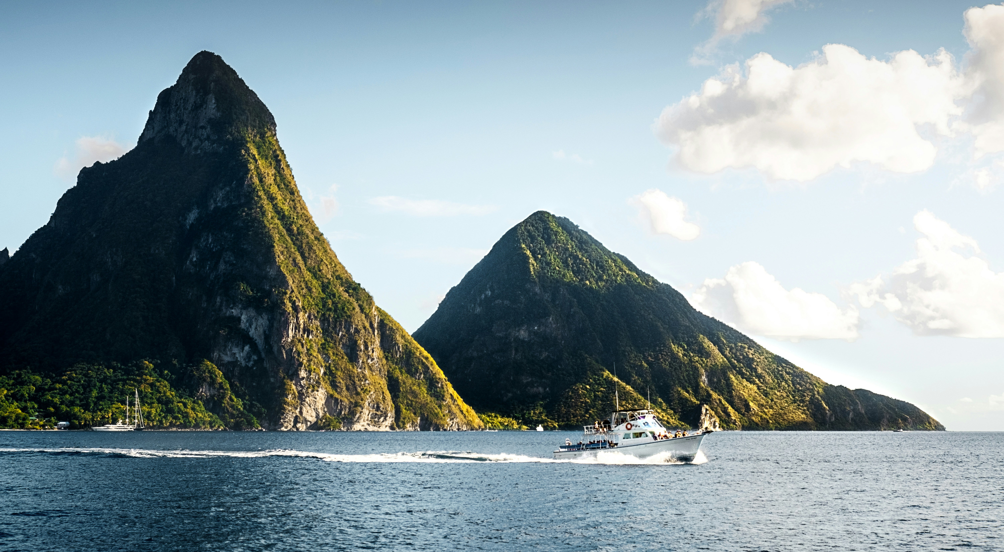 St Lucia Pitons in the Caribbean as seen from a cruise ship
