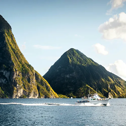 St Lucia Pitons in the Caribbean as seen from a cruise ship