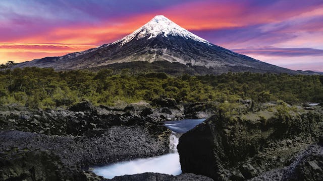 Petrohue Falls and Osorno Volcano