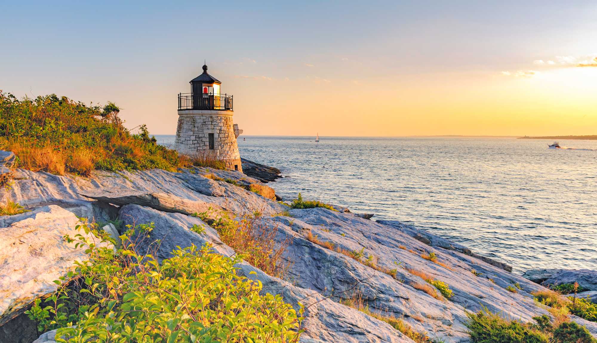 Rhode Island - lighthouse at sunset