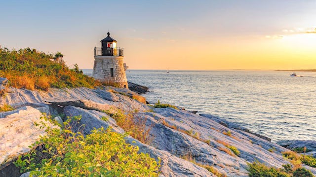 Rhode Island - lighthouse at sunset