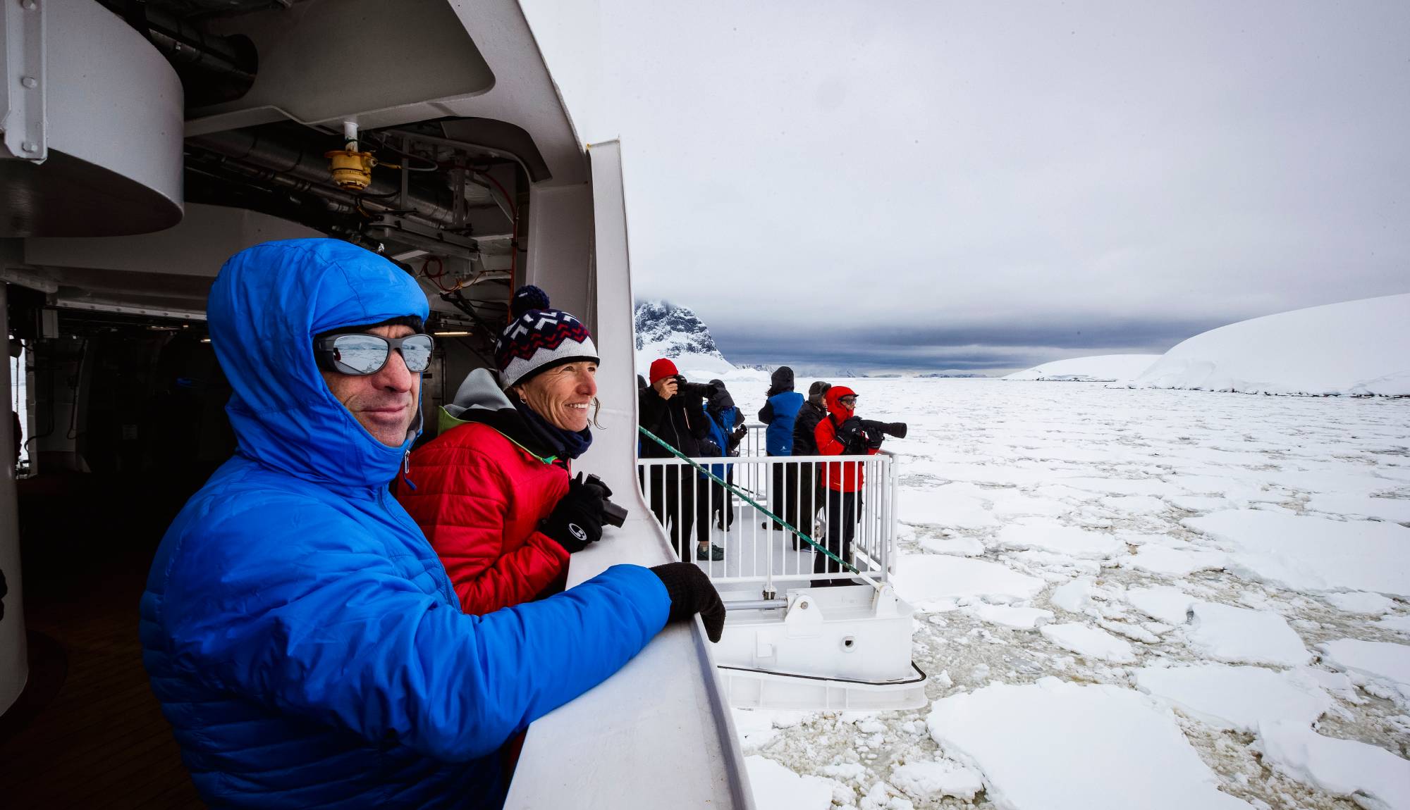 AE Expeditions - Passengers use hydraulic viewing platforms onboard Greg Mortimer, Antarctica