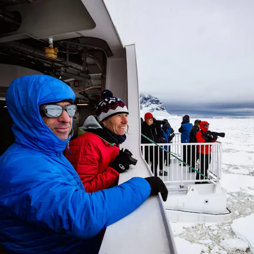 AE Expeditions - Passengers use hydraulic viewing platforms onboard Greg Mortimer, Antarctica