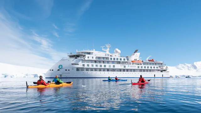 AE Expeditions - Greg Mortimer Kayaking Port Lockroy