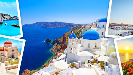 Banner collage of the Greek Islands