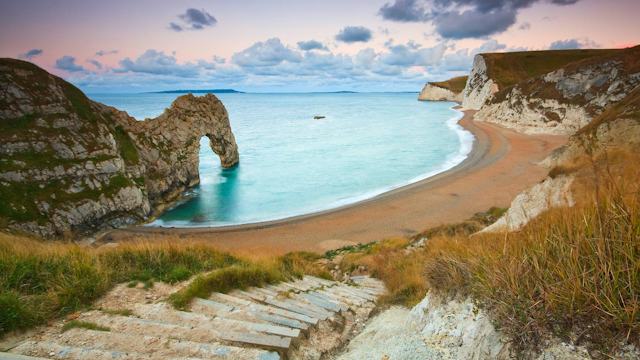 Durdle Door in Dorset, Jurassic Coast, England, UK - Beach Panoramic