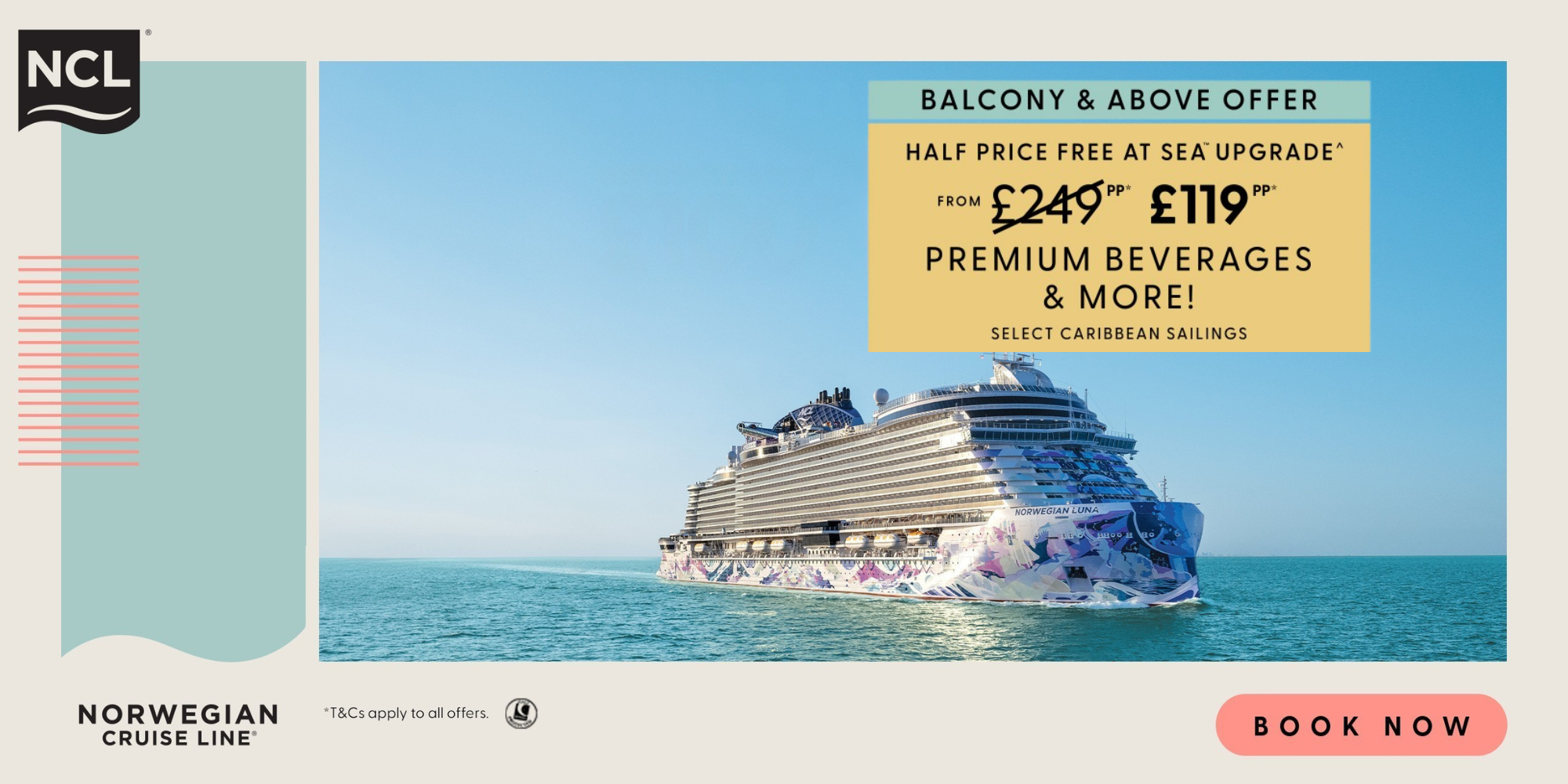 NCL Ship at Sea with their October Flash Sale details of half price free at sea for Caribbean sailings. 