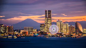 Tokyo Japan Yokohama Port, Minato Mirai and Mt. Fuji in Tokyo, Japan