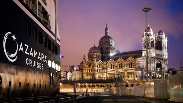 Azamara ship docked in Marseille at night