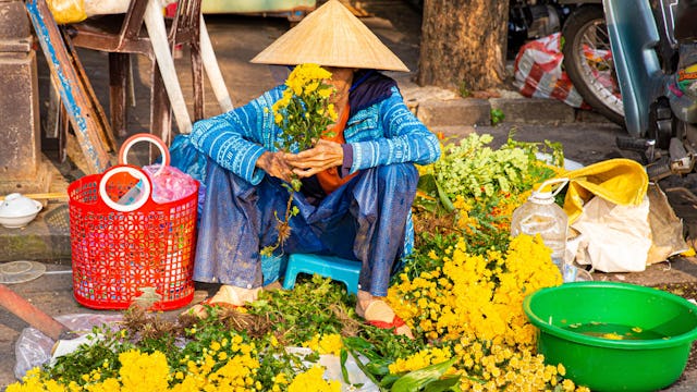 Woman selling flowers in Hoi An, Vietnam