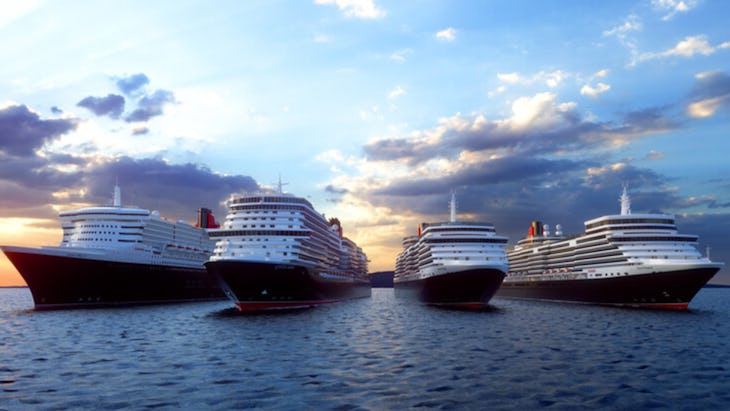 Four Cunard ships at sea