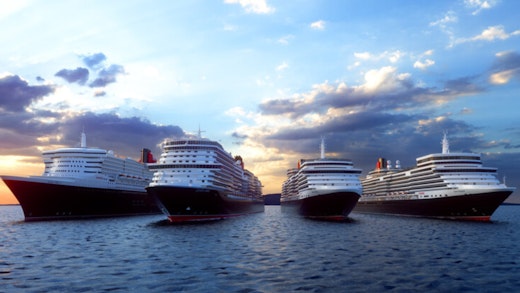Four Cunard ships at sea