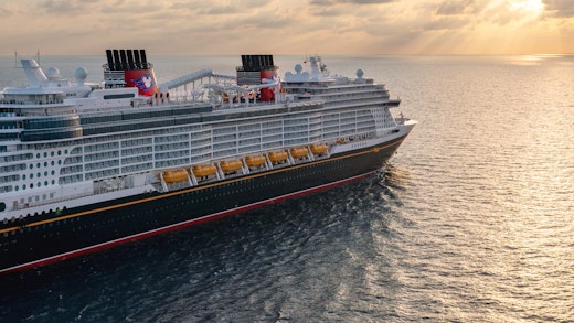 Aerial shot of Disney Wish at sea