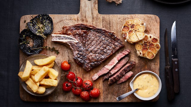 24oz dry aged steak served at Ocean Grill