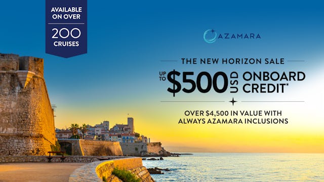 Azamara New Horizon Sale - Book between 1st Oct - 8th Dec 2025 and receive up to $500 onboard credit