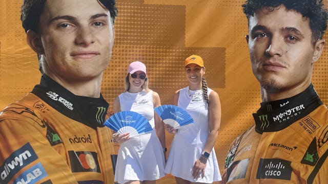 Jess and Leah hosting our Paramount Cruises group at the Barcelona Grand Prix