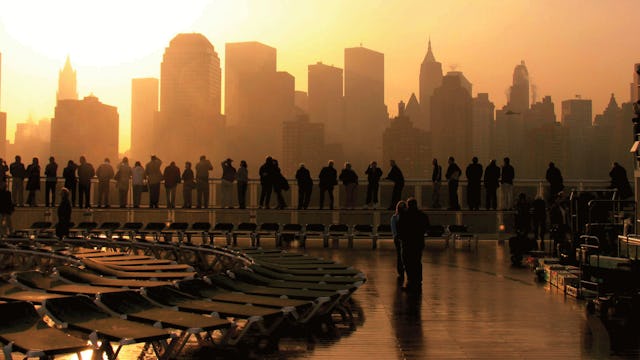 Passengers on deck as Cunard's Queen Mary 2 arrives into New York